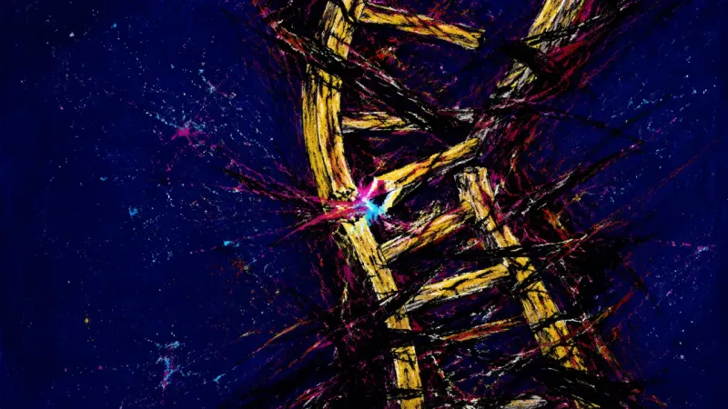 A ladder bent into a choking snarl, expressing Monday paralysis, self-judgment, and the pressure to