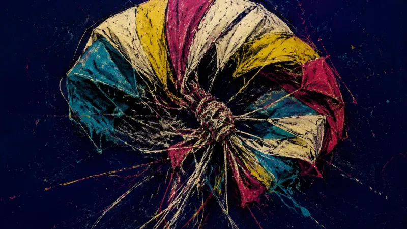 Knotted Canopy A parachute collapsed into a knotted choke, representing career paralysis, dread, and fear of failur