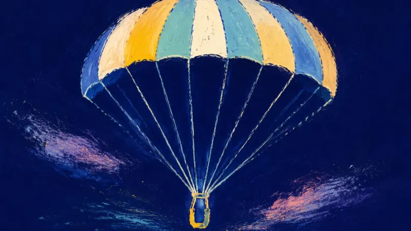 Steady Canopy A parachute opened into balanced order, representing a supported choice, calmer confidence, and self