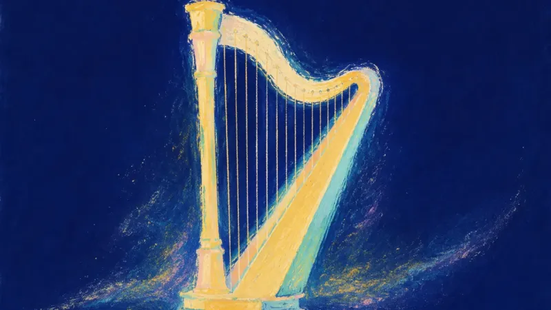 Open Resonance A restored harp with even strings and clean lines, representing honest needs, self-respect, and calm