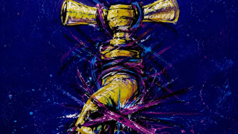 Choked Flow A faucet twisted shut and tangled by dense marks, representing camera-on impostor fear and the urge