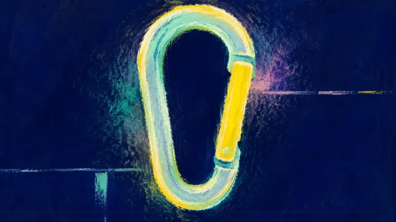 Restored Access An abstract carabiner restored to a clean latched form, representing calm self-respect, clear standa