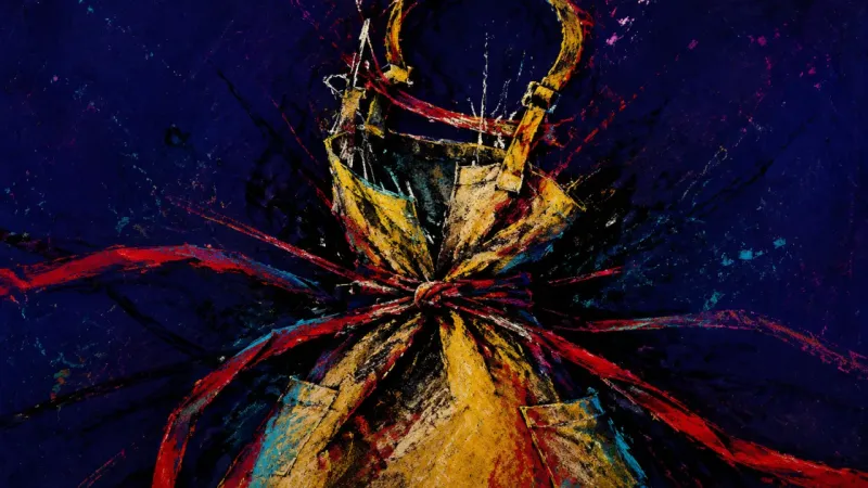 An apron cinched into a trapped shape, representing guilt, over-functioning, and the pressure to sta