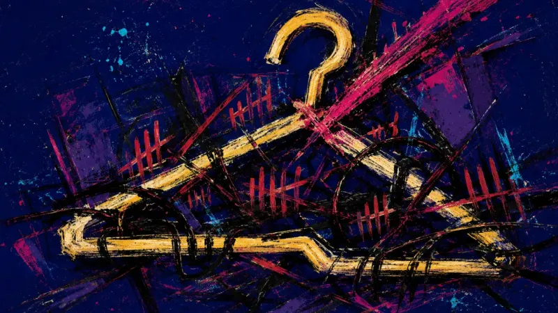 Split Commitment A distorted hanger tangled in chaotic pressure lines, representing FOMO, indecision, and the stres