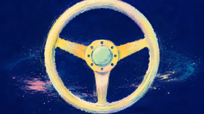 Self-Led Course A steering wheel restored to a balanced open form, representing direct communication, steadier self