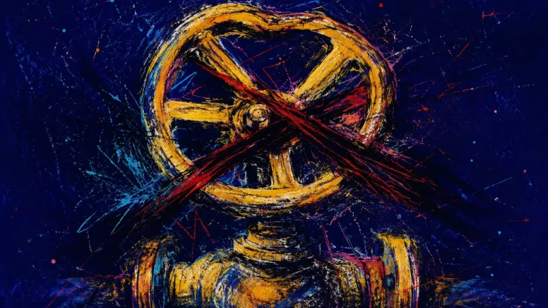 Seized Valve A warped valve trapped in dense crossing marks, representing guilt, shutdown, and the oppressive lo