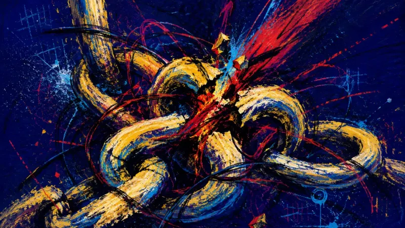 Knot of Duty An abstract chain locked into a hard knot, representing family money guilt, resentment, and a relati