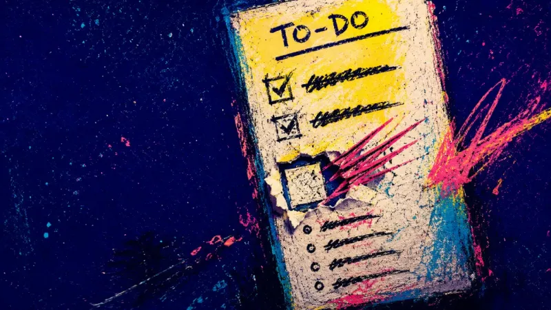 A crossed-off checklist item reopened with repeated pen marks, showing the urge to repay praise with