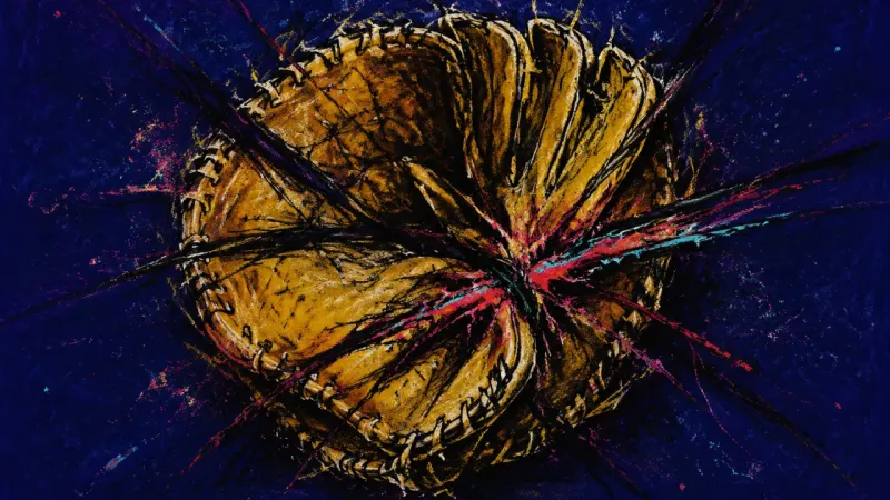 A catcher's mitt collapsed inward and bound by chaotic lines, reflecting the fear that accepting