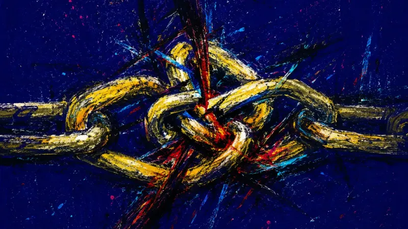 A chain twisted into a choking knot, representing boundary guilt and the loss of privacy under