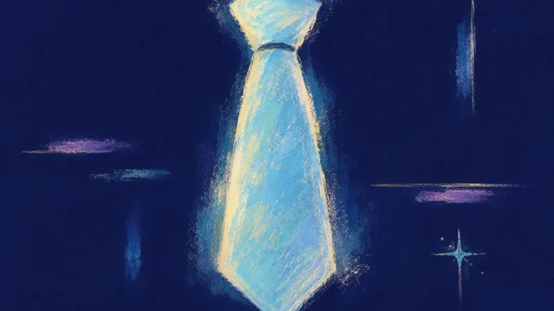A balanced necktie restored to a clean silhouette, representing a grounded bio voice built from two
