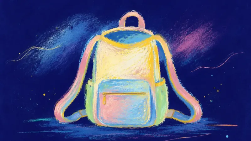 Restored Capacity An abstract representation of productivity guilt easing, with a backpack regaining balance, open
