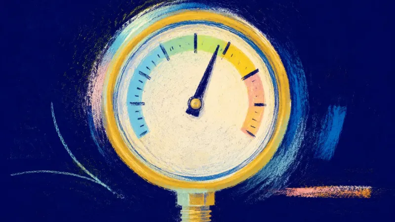 A restored pressure gauge with an even needle and clean markings, representing numbers as feedbackr