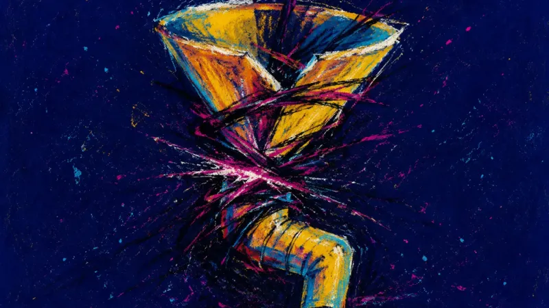 A distorted funnel squeezed by chaotic lines, representing family triangulation and the pressure to,