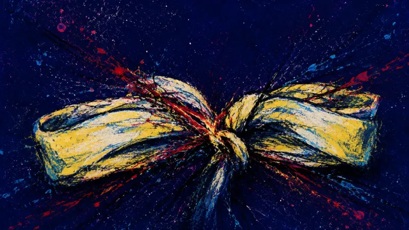 A blindfold trapped in dense knots, representing the pressure of mind-reading mixed signals and leav