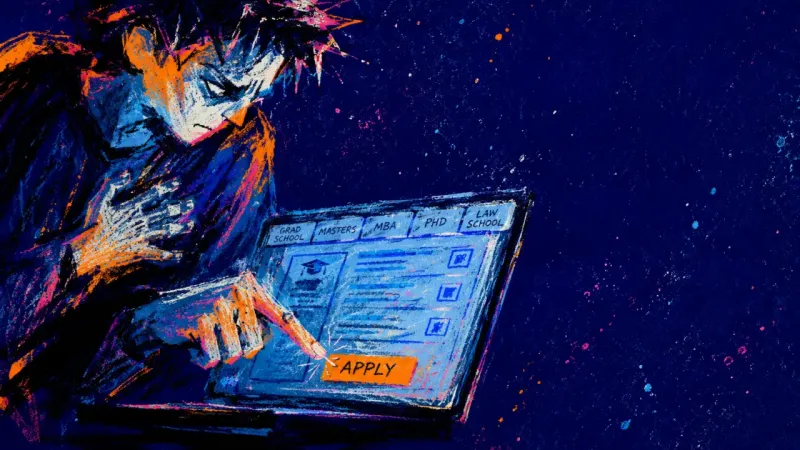 The Held Click A cropped body freezes over a laptop, one hand on the chest and the other above an apply button, ev×