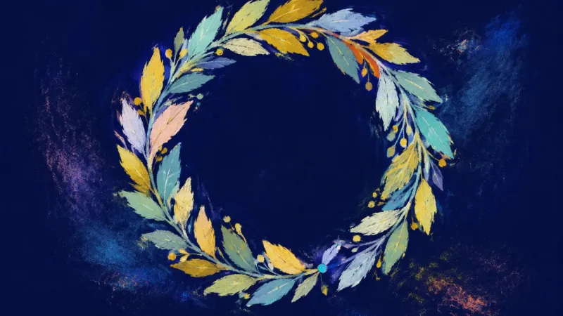 Circle Restored A restored wreath in balanced order, representing graduation anxiety easing into self-trust, steadys