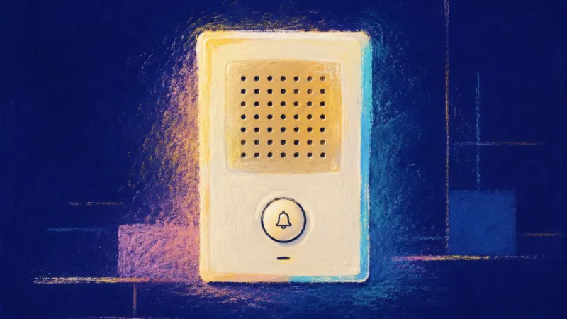 Open Signal A restored intercom with a clear button and open speaker grid, representing direct communication, a