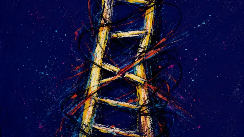 A warped ladder trapped in chaotic marks, representing self-worth constricted by exclusion, compuls