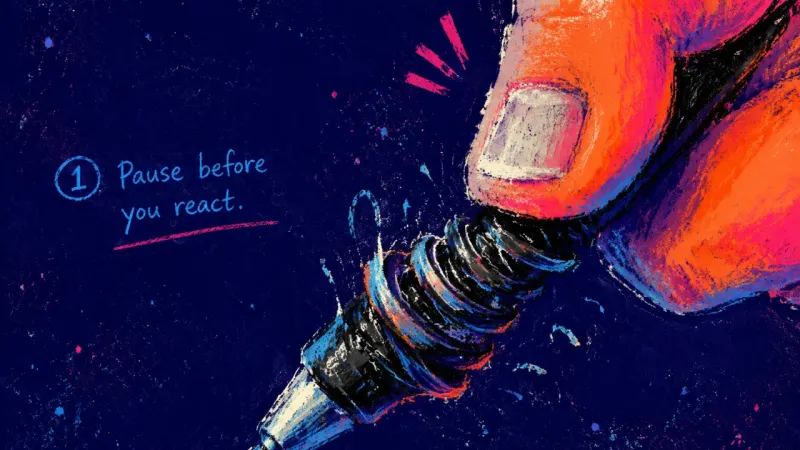 A thumb twists a pen grip beside a fully written comment left unsaid during class discussion.