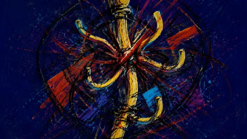 Loaded Hooks An abstract image of one-sided social effort, with a structure warped by overfunctioning, resentment
