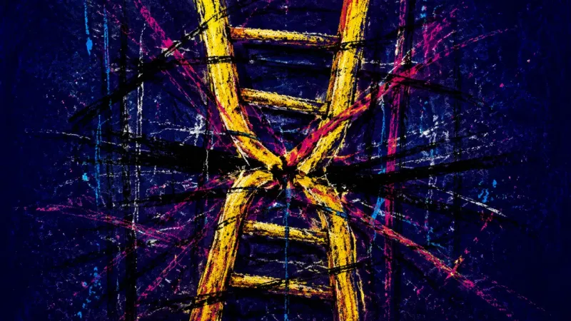 A warped ladder tangled in chaotic marks, representing money-trigger panic, avoidance, and the fear
