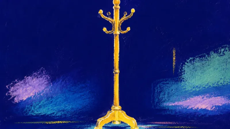 Steady Support A restored coat stand stands balanced and open, symbolizing simple routines, steadier choices, and
