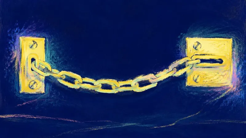 Chosen Access A door chain released into a clear, balanced form, symbolizing support with terms, privacy, and a ca