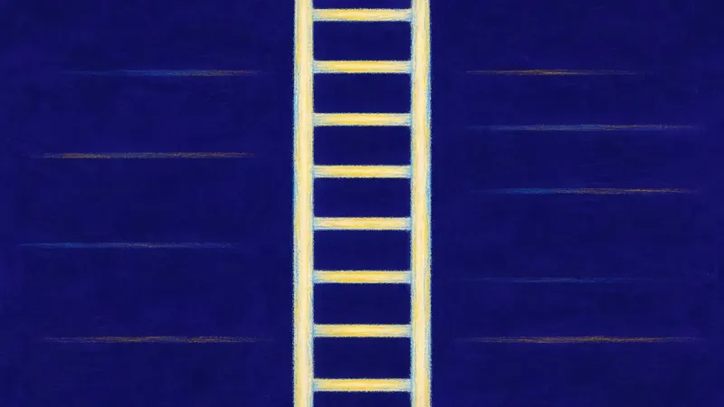 Steady Ascent A restored ladder with even rungs and open order, representing ambition guided by consistency, self