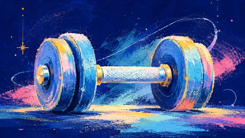 Restored Rhythm A restored dumbbell in a calm, balanced form, representing burnout easing as payment boundaries and