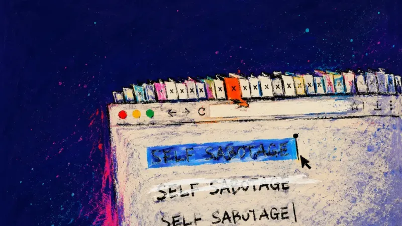 Before the First Sentence A browser window crowded with tiny tabs and a repeatedly rewritten heading, symbolizing topic-choice