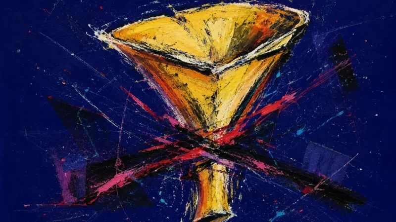 Choked Passage A warped funnel tangled in harsh marks, expressing decision paralysis and the fear that one wrong