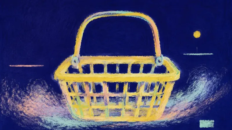 A shopping basket reopened into calm order, representing grounded self-worth and a practical next st