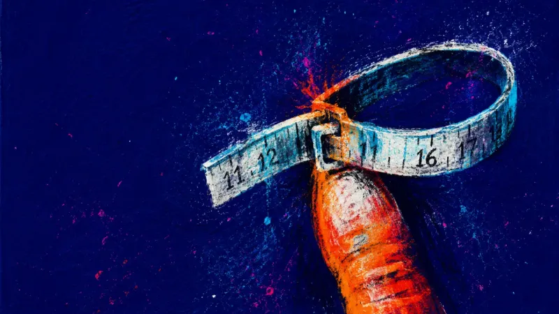 Measure of Maybe A ring sizer tightened too far around a finger, capturing commitment anxiety and the fear of taking