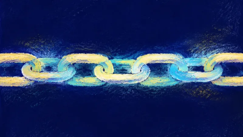 Chosen Links An abstract chain restored into open, balanced links, expressing commitment fear resolving into self