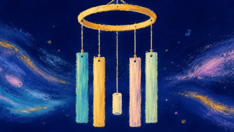 A wind chime restored to even spacing and open balance, representing direct care, named expectations