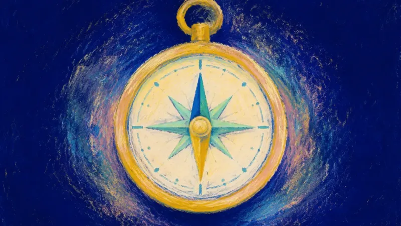 Steady Bearing A restored compass with a steady bearing, representing self-trust, clean boundaries, and calmer choi