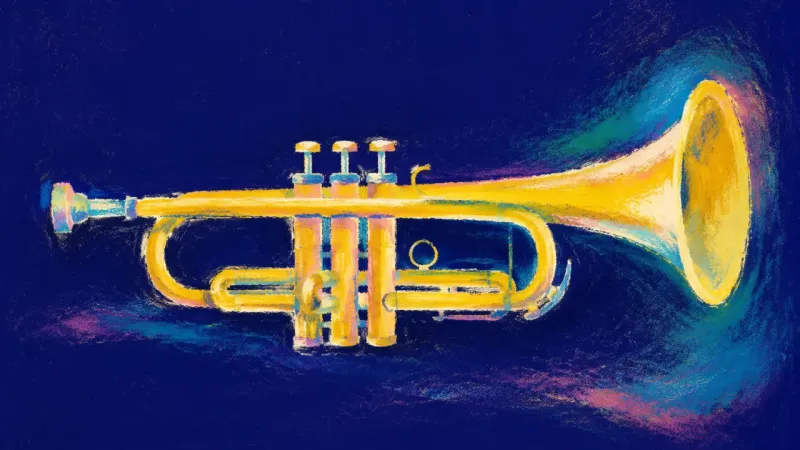 An abstract image of workplace self-trust, where a trumpet opens into balanced form to suggest clear