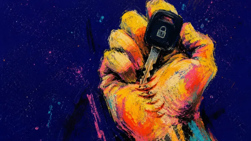 Teeth in the Palm A hand gripping a car key until the teeth dig into the palm, symbolizing crisis stacking and fear of