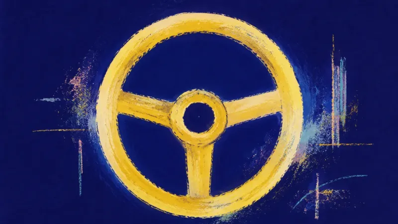 Course Restored A balanced steering wheel with clear order restored, symbolizing practical relief, steady focus, and