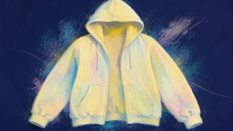 An abstract hoodie restored to a calm, balanced outline, representing closure, a quieter home, and a