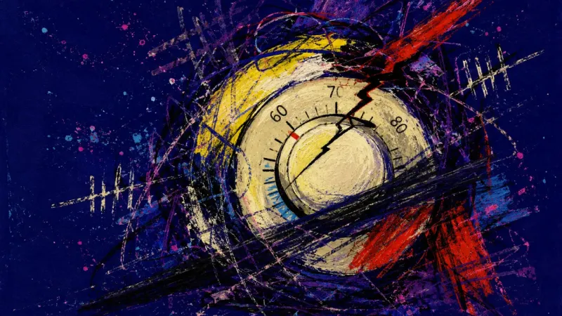 An abstract depiction of money anxiety, where constant recalculation traps a simple choice inside