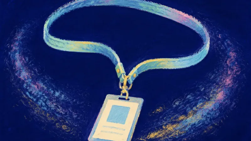 Reclaimed Entry An ID lanyard released into an open loop with its badge aligned, representing simple return, self-