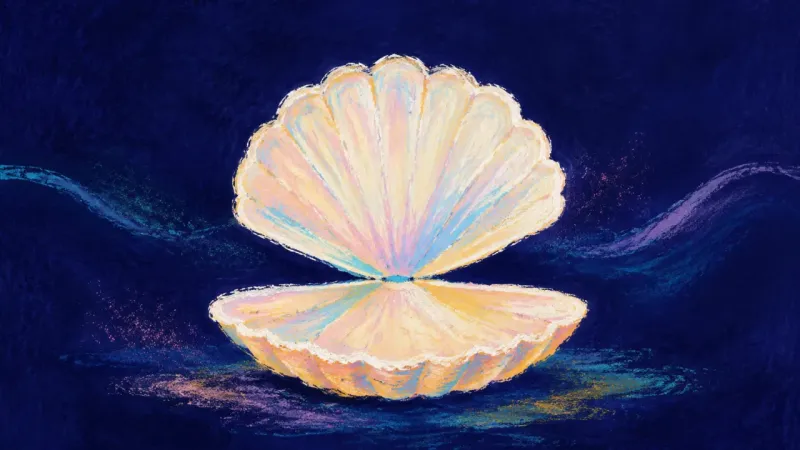 A clam shell restored to a balanced opening, representing clear boundaries, chosen vulnerability,
