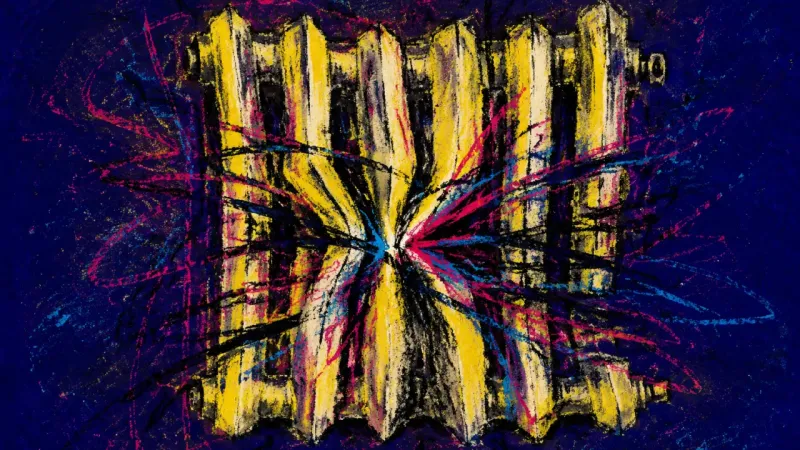 Braced for Collapse A distorted radiator bound into visual chaos, representing money anxiety driven by constant checking