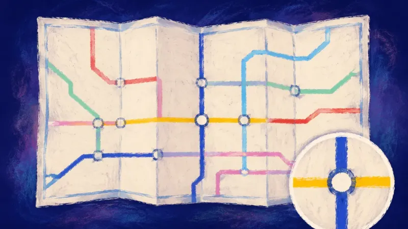 Routes Reclaimed An abstract subway map restored to clean order, expressing a self-authored decision, honest closure,