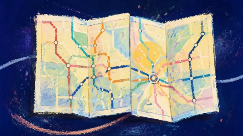 Routes Realigned An abstract subway map regaining order, reflecting a career decision made through clear questions,