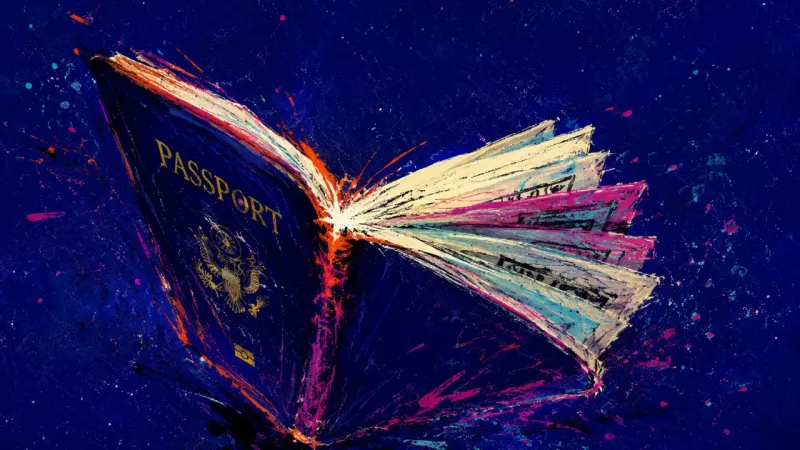 Edge of Departure A passport booklet repeatedly snapped open and shut until the spine bows, reflecting commitmentxiety