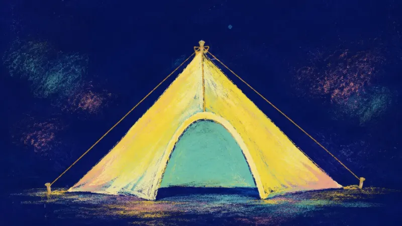 Breathing Shelter An abstract tent restored to a steady shelter, expressing flexible commitment, clear limits, and rel