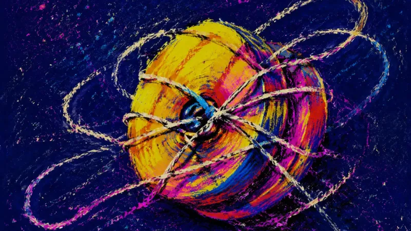 Tether Recoil A distorted yo-yo bound in frantic loops, representing work guilt, compulsive checking, and the